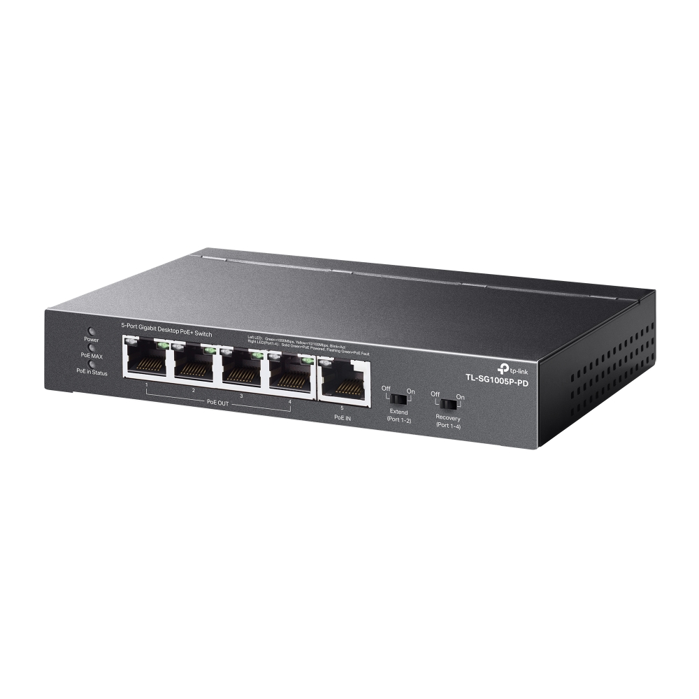 TP-Link TL-SG1005P-PD Gigabit PoE-Powered Unmanaged Network PoE Switch With 1 * PoE++ Input Port + 4 * 10/100/1000Mbps PoE Output Ports - Up To 66W PoE Power Output