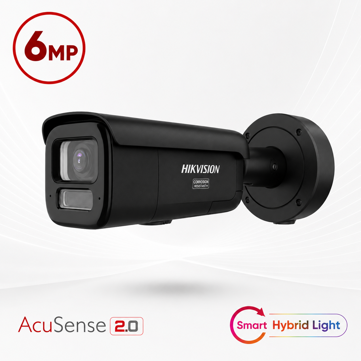 Hikvision DS-2CD3666G2HT-LIZSUY-BLK Ultra-series Deep-Learning AI (Artificial Intelligence) 6MP PoE IP Smart Hybrid Light (60m IR + 60m White-Light) 120dB True-WDR Weatherproof BLACK Bullet Camera with 2.7~13.5mm Motorized Zoom Lens - NEMA4X Anti-corrosion Coating