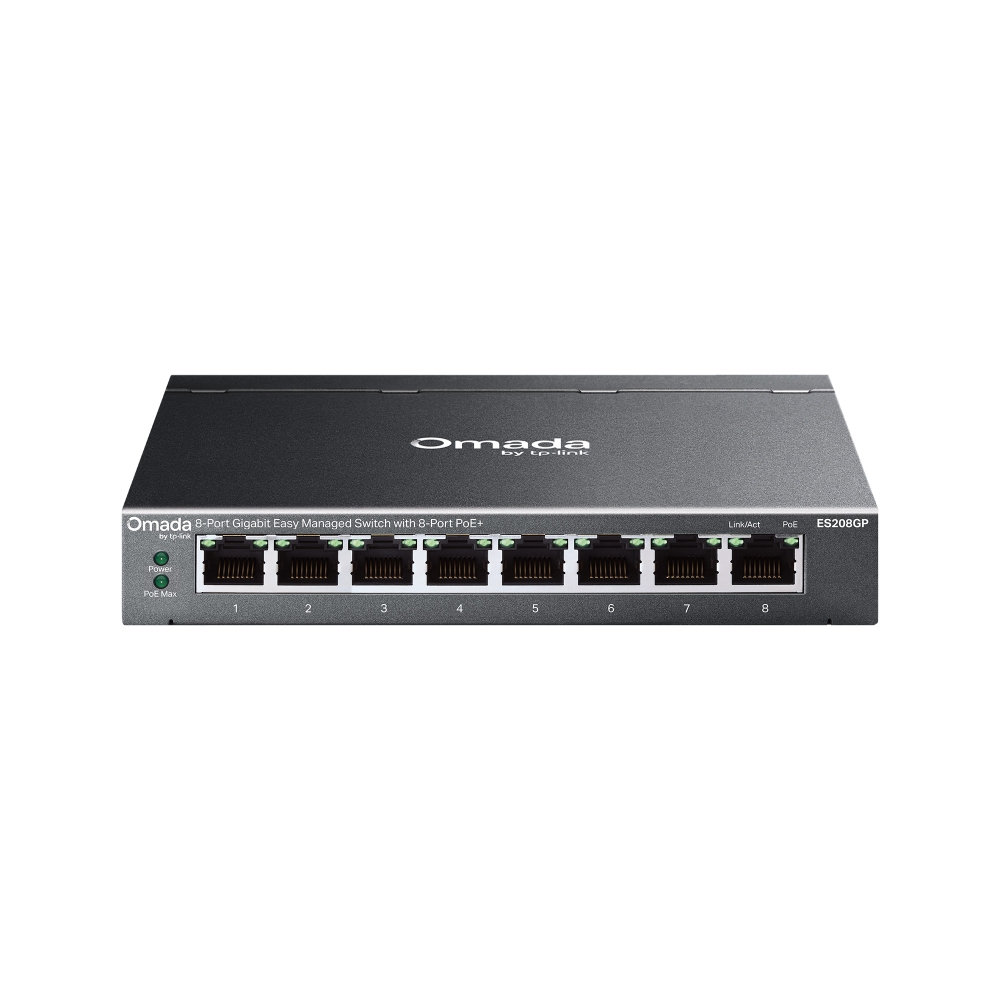 TP-Link Omada ES208GP 8-Port Gigabit Ethernet Easy Managed Network Switch with 8 * GbE PoE+ Ports - 64W PoE Power Output - Centralized Cloud Management Via Web OR Omada App