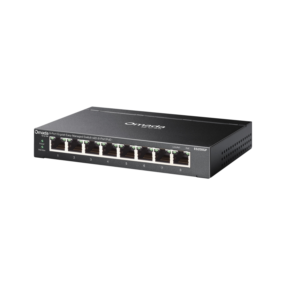 TP-Link Omada ES208GP 8-Port Gigabit Ethernet Easy Managed Network Switch with 8 * GbE PoE+ Ports - 64W PoE Power Output - Centralized Cloud Management Via Web OR Omada App