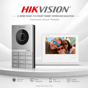 Hikvision DS-KIS708EY 2-Wire HD Video Intercom Kit - Includes 1 * Outdoor Intercom Station with Built-in Keypad + 1 * Back-Box for Outdoor Station + 1 * Indoor 7" Touchscreen Monitor with WiFi + 1 * 24VDC PSU - Two-Lock Control - Supports Hik-Connect App