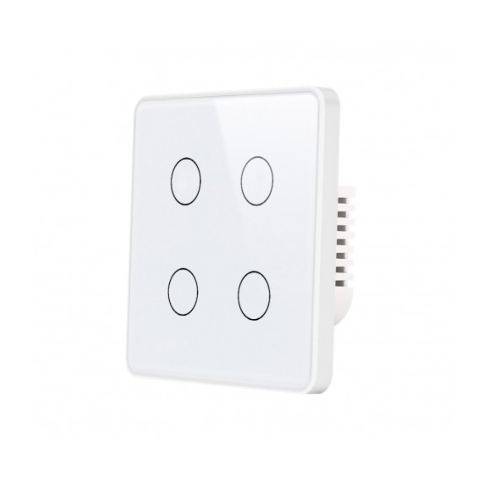 Akubela TYSH-Z2413 4 Gang Smart Touch Switch - EU - Glass - White Colour - ZigBee 3.0 Protocol - Supports BelaHome App and HyPanel Control