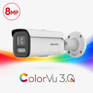 Hikvision DS-2CD2T87G3-LIS2UY/SL-2.8MM ColorVu 3.0 AcuSense 3.0 Active-Deterrence Deep-Learning AI (Artificial Intelligence) 4K 8MP PoE IP Smart Hybrid Light (60m IR + 60m White-Light) 130dB True-WDR Weatherproof Bullet Camera with 2.8mm Fixed Lens - Built-in Audio Mic + Speaker + Strobe + Siren - 108.8° Horizontal Field of View