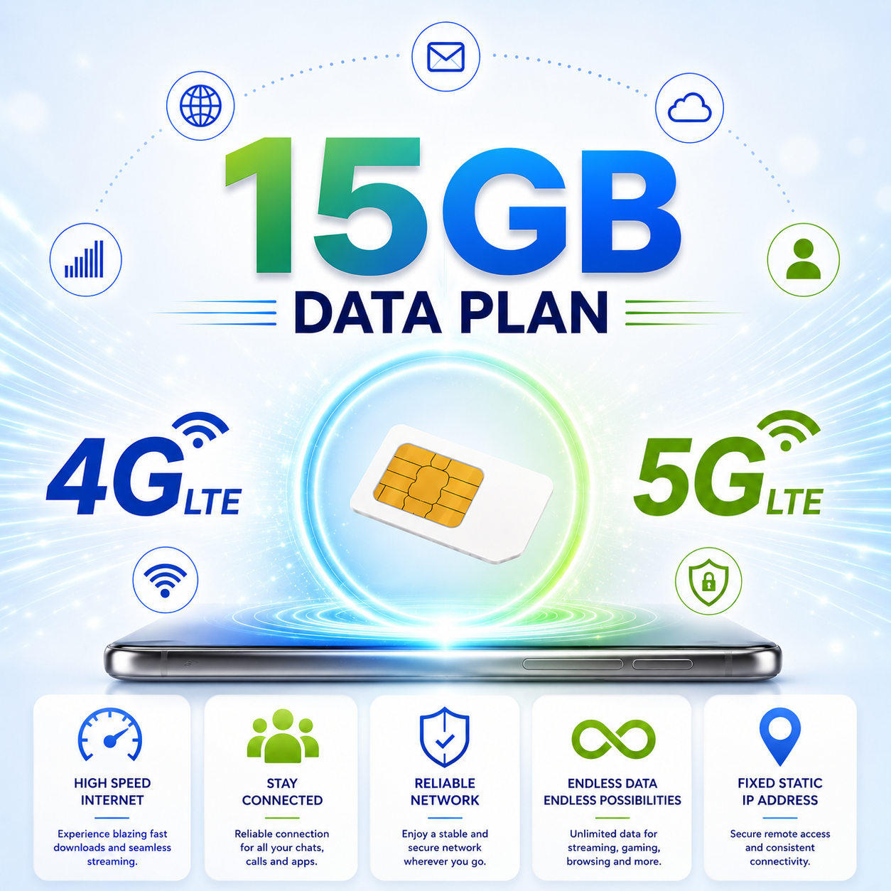 ITPLUS 15GB-DATA-PLAN - Affordable Mobile Data for Business & Remote Connectivity - Nationwide New Zealand 4G/5G Coverage - 15GB Monthly Data Allowance at Full 4G/5G Speeds* - Unlimited Reduced-Speed Data After 15GB Usage.