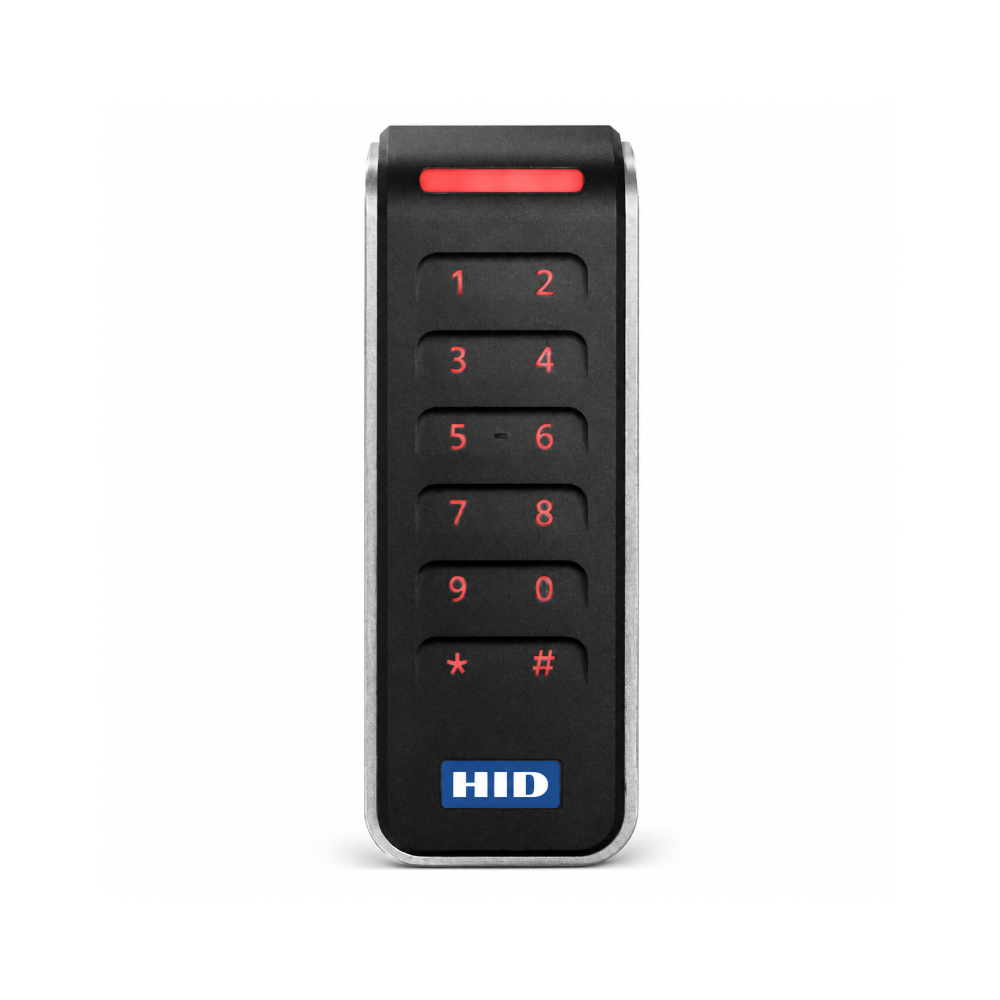 HID Global 20KNKS-02-000000 Signo Access Control Keypad Multi-Tech (Seos / iClASS SE / iClASS SR / iClASS / MIfae Desfire EV1/EV2 (SIO) / Mifare Classic) Reader - Weatherproof - & Tamper-proof - Slimline - Mullion Style - Black Bezel - Integred Keypad - Secure Mobile ID via NFC / Bluetooth - Supports OSDP (Open Supervised Device Protocol)