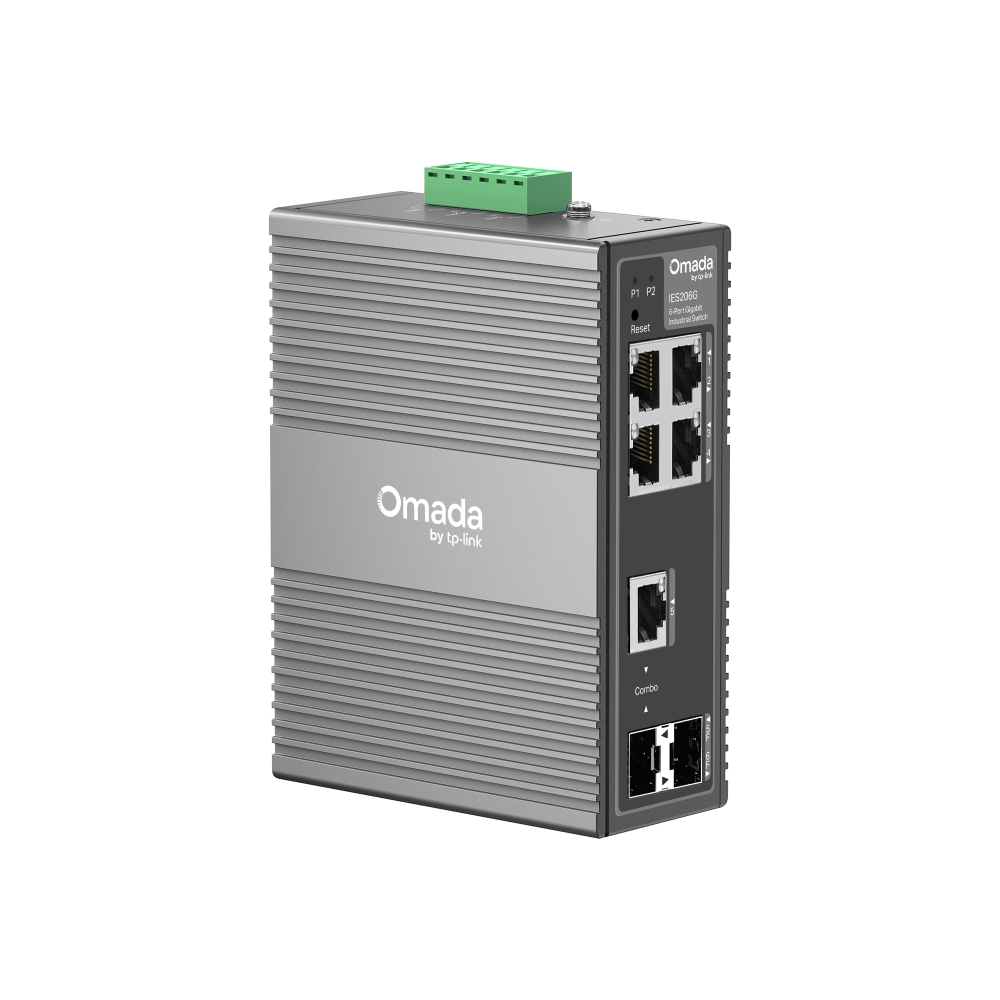 Omada Networks IES206G 6-Port Gigabit Ethernet Industrial Easy Managed Network Switch with 4 * GbE Ports + 1 * Gb Combo RJ45/SFP Slot + 1 * Gb SFP Slot - 9.6V~60V DC Input - Solar Compatible - Fanless - Centralized Cloud Management Via Web OR Omada App