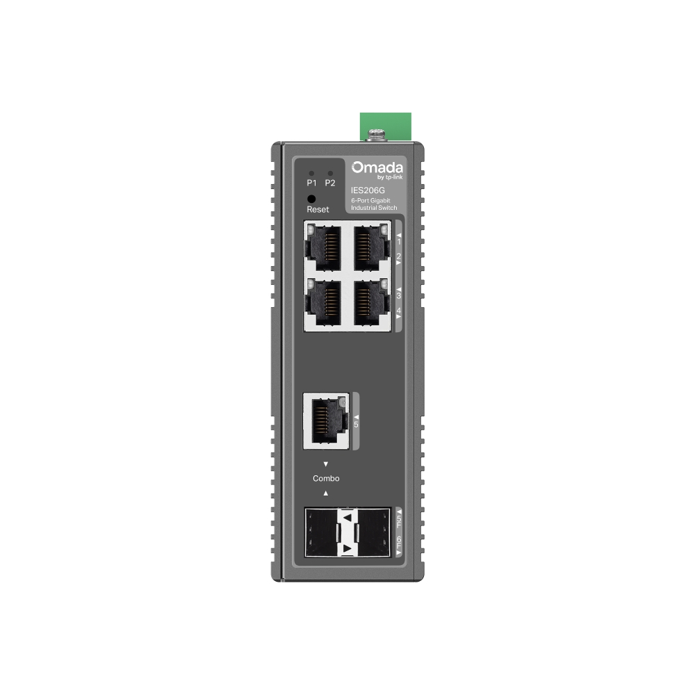 Omada Networks IES206G 6-Port Gigabit Ethernet Industrial Easy Managed Network Switch with 4 * GbE Ports + 1 * Gb Combo RJ45/SFP Slot + 1 * Gb SFP Slot - 9.6V~60V DC Input - Solar Compatible - Fanless - Centralized Cloud Management Via Web OR Omada App