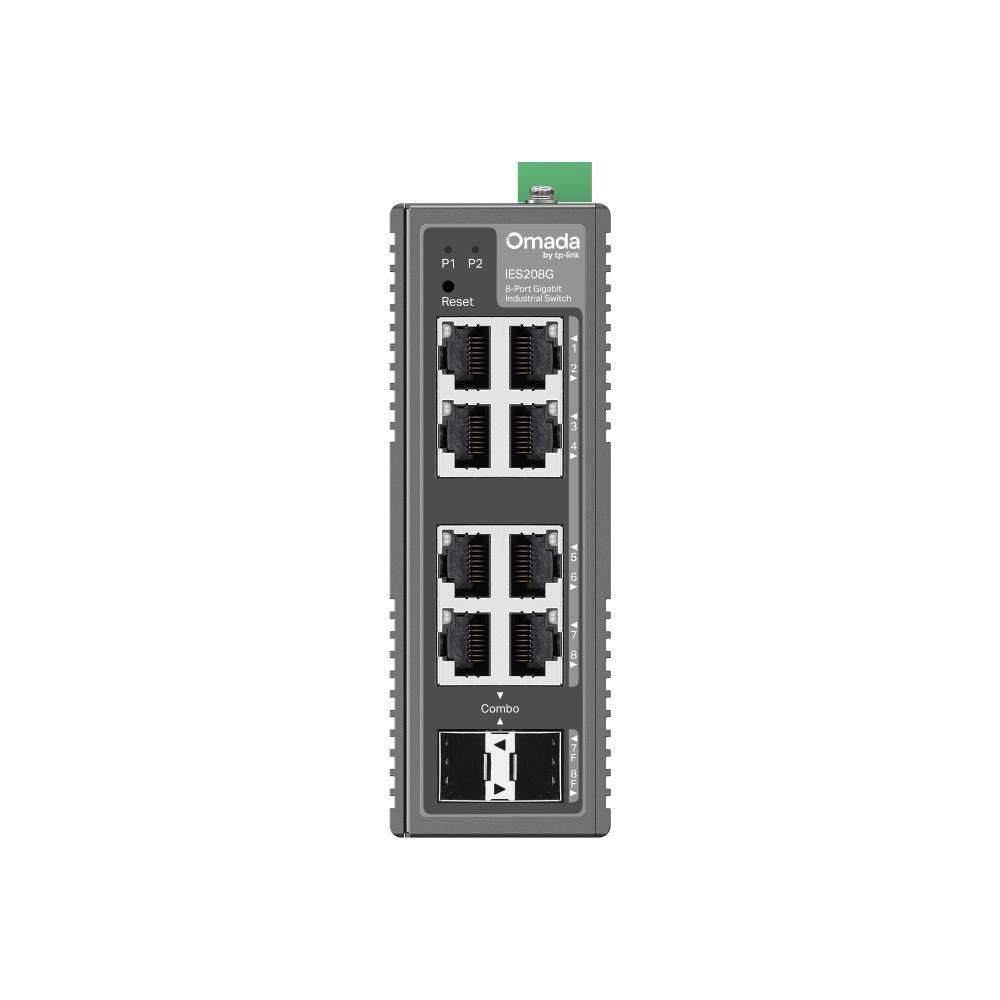 Omada Networks IES208GG 8-Port Gigabit Ethernet Industrial Easy Managed Network Switch with 8 * GbE Ports + 2 * Gb Combo RJ45/SFP Slots - 9.6V~60V DC Input - Solar Compatible - Fanless - Centralized Cloud Management Via Web OR Omada App