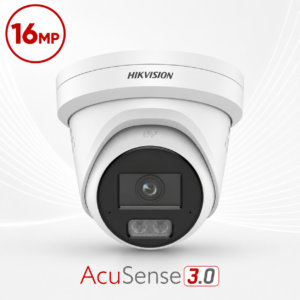 Hikvision DS-2CD23166G3-IS2UY/SL-2.8MM AcuSense 3.0 DarkFighter AI H265 Ultra-HD 16MP PoE IP EXIR (30m) Ultra-Low-Light 130dB True-WDR Weatherproof Eyeball Turret Camera with 2.8mm Fixed Lens - 94.5° Horizontal Wide Angle FoV - Anti-Corrosion - Strobe + Siren for Active-Deterrence with 2-Way Audio
