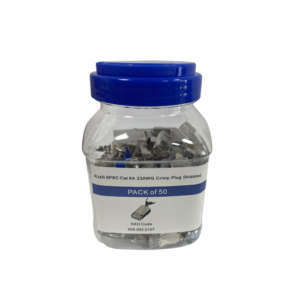 4Cabling 005.002.0157 High-Performance CAT6A 23AWG Shielded RJ45 Crimp Plug - Jar of 50 Pieces - Passthrough Plug - Compatible with 22AWG-26AWG Solid and Stranded Wire