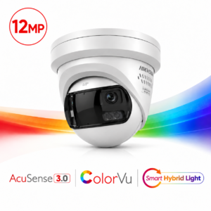 Hikvision DS-2CD23127G3P-LIS2UY/SL H265 4K UHD 12MP Panoramic 180° Degree Ultra-Wide-Angle ColorVu Smart-Hybrid-Light (30m IR + 30m White-Light) 130dB True-WDR Weatherproof Eyeball Turret Camera - Built-in Strobe + Siren + 2-Way Audio (Mic + Speaker) - NEMA 4x Anti-Corrosion - 74.6° Vertical FoV with 180° Horizontal FoV