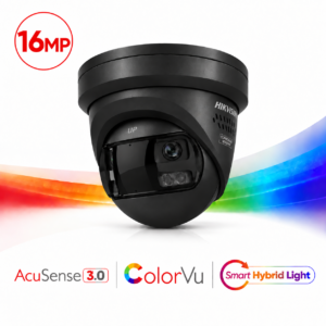 Hikvision DS-2CD23167G3P-LIS2UY/SL-Black H265 4K UHD 16MP Panoramic 180° Degree Ultra-Wide-Angle ColorVu Smart-Hybrid-Light (30m IR + 30m White-Light) 130dB True-WDR Weatherproof Black Eyeball Turret Camera - Built-in Strobe + Siren + 2-Way Audio (Mic + Speaker) - NEMA 4x Anti-Corrosion - 71.2° Vertical FoV with 180° Horizontal FoV