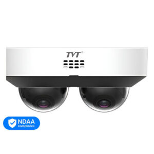 TVT TD-9844E3B4MP Dual-Lens Multi-Imager 2 * 4MP PoE IP IR (30m) 120 True-WDR Weatherproof Dome Cameras - Single Cat5/6 Cable - 2.8mm Fixed Lens Each Adjustable Camera - Built-in Mic + Speaker (2-Way Audio) - Alarm In / Out