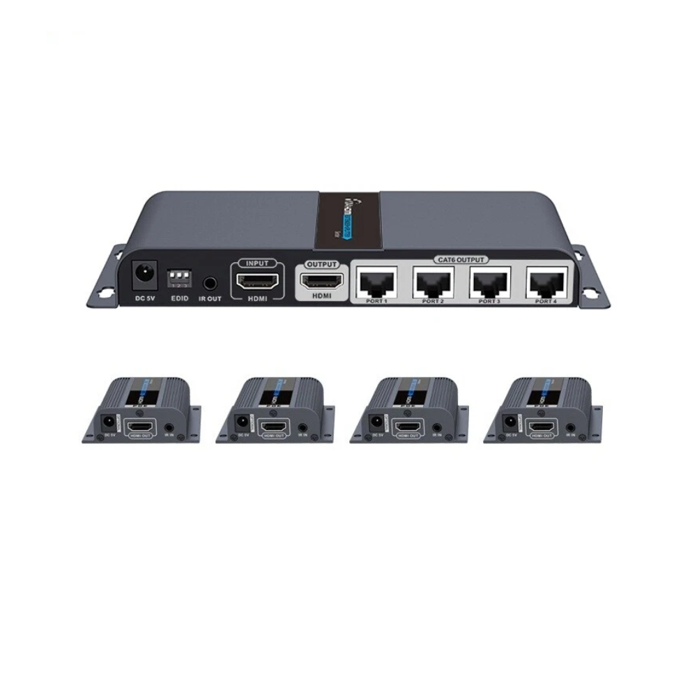Lenkeng LKV714PRO 1-In-4-Out 1080P HDMI Extender Splitter Kit - Includes 1 * Transmitter + 4 * Receivers - Compatible with CAT6/6A/7 Cables - Up To 40m Distance